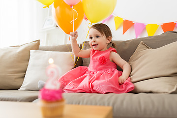 Image showing happy baby girl on birthday party at home