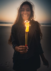 Image showing Girl with Fireworks