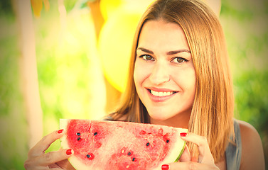 Image showing woman with watermelon