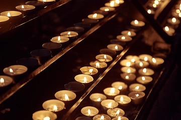 Image showing Candles in a dark church