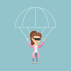 Image showing Young woman in vr headset flying with a parachute.