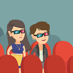 Image showing Caucasian women watching 3D movie in the theatre.