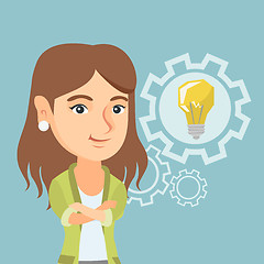 Image showing Caucasian woman with a business idea bulb in gear.