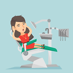 Image showing Frightened woman sitting in a dental chair.