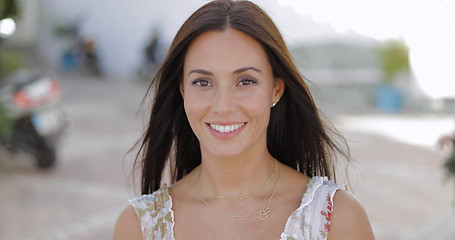 Image showing Wonderful young brunette looking at camera