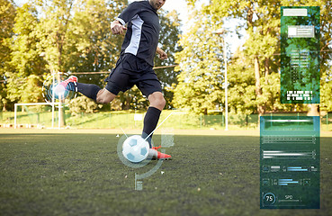 Image showing soccer player playing with ball on football field