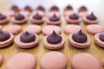 Image showing macarons on table at confectionery or bakery