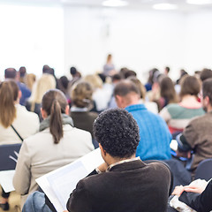 Image showing Woman giving presentation on business conference.