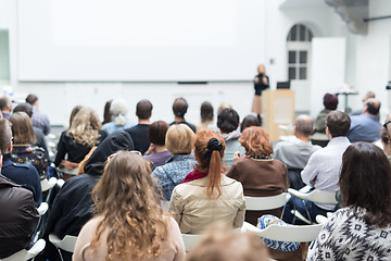 Image showing Woman giving presentation on business conference.