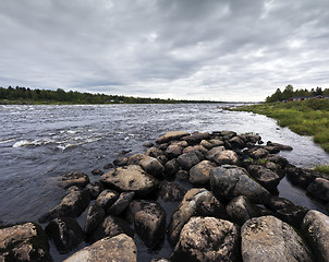 Image showing Late summer landscape. Torne river, Kukkolaforsen, Sweden