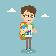 Image showing Young caucasian traveler woman with a backpack.