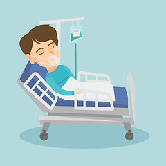 Image showing Patient lying in hospital bed with oxygen mask.