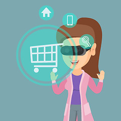 Image showing Woman in virtual reality headset shopping online.