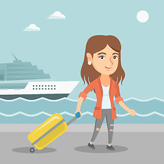 Image showing Passenger goes to the cruise liner with a suitcase