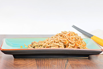 Image showing China noodles with vegetables and meat