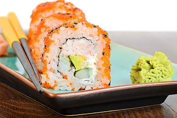 Image showing California maki sushi with orange masago