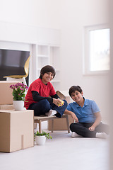 Image showing boys with cardboard boxes around them