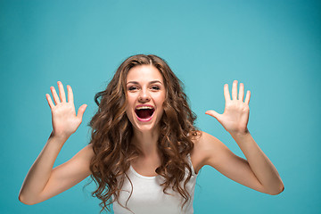 Image showing The young woman\'s portrait with happy emotions