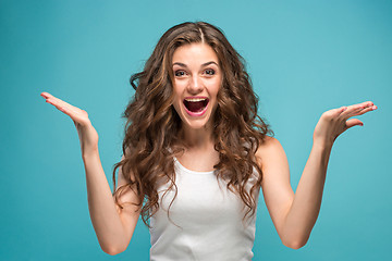 Image showing The young woman\'s portrait with happy emotions