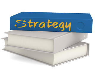 Image showing Hard cover blue books with Strategy word