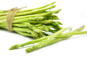 Image showing Bundle of green asparagus shoots 