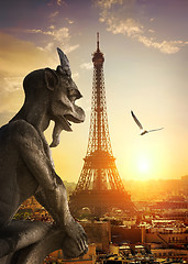 Image showing Stone Chimera and Eiffel Tower