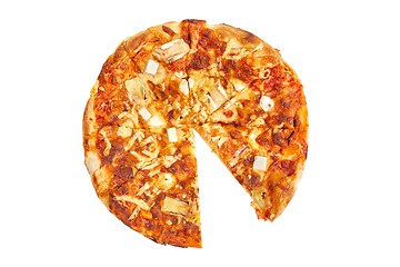 Image showing Whole pizza, one slice missing