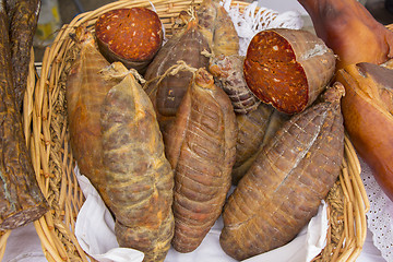 Image showing Kulen is famous authentic spicy sausage typical Slavonian dried 