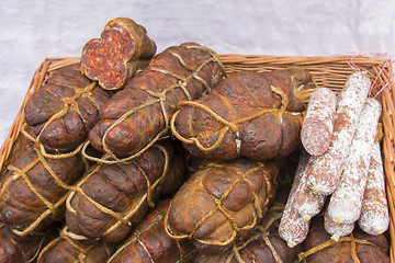 Image showing Kulen is famous authentic spicy sausage typical Slavonian dried 