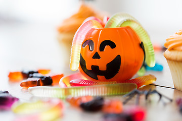 Image showing gummy worms and candies for halloween party