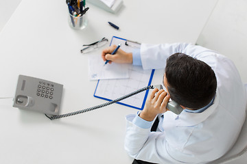 Image showing doctor with prescription calling on phone