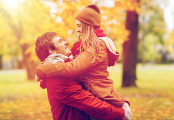 Image showing happy young couple meeting in autumn park