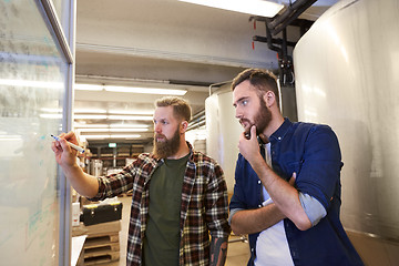 Image showing men writing on whiteboard at brewery or beer plant