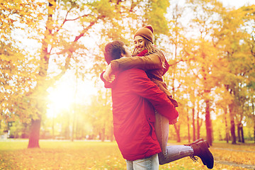 Image showing happy young couple meeting in autumn park