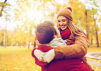 Image showing happy young couple meeting in autumn park