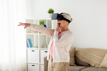 Image showing old woman in virtual reality headset or 3d glasses