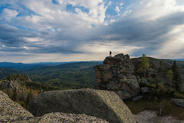 Image showing Man on the peak in mountains