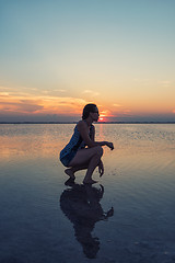 Image showing Beauty sunset on salty lake