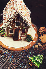 Image showing Gingerbread house with lights