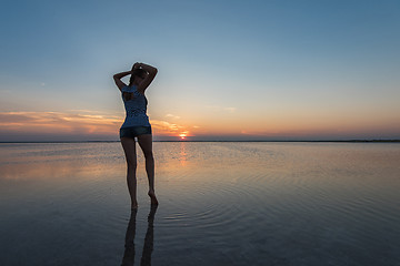 Image showing Beauty sunset on salty lake