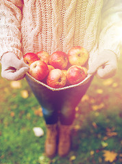 Image showing woman with apples at autumn garden