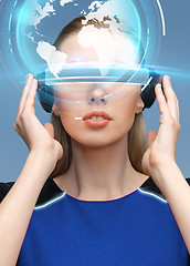 Image showing woman in virtual reality 3d glasses with earth