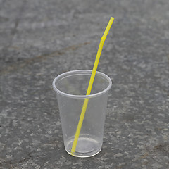 Image showing Plastic cup with straw