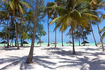 Image showing Perfect white sand beach with palm trees, Paje, Zanzibar, Tanzania