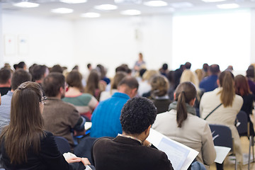 Image showing Woman giving presentation on business conference.