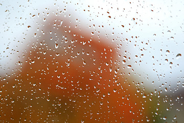 Image showing Raindrops on Window in Autumn