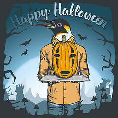 Image showing Vector illustration of Halloween penguin concept