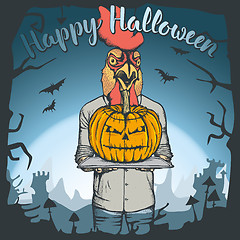 Image showing Vector illustration of Halloween rooster concept