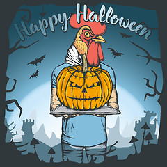 Image showing Vector illustration of Halloween rooster concept