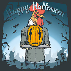 Image showing Vector illustration of Halloween rooster concept